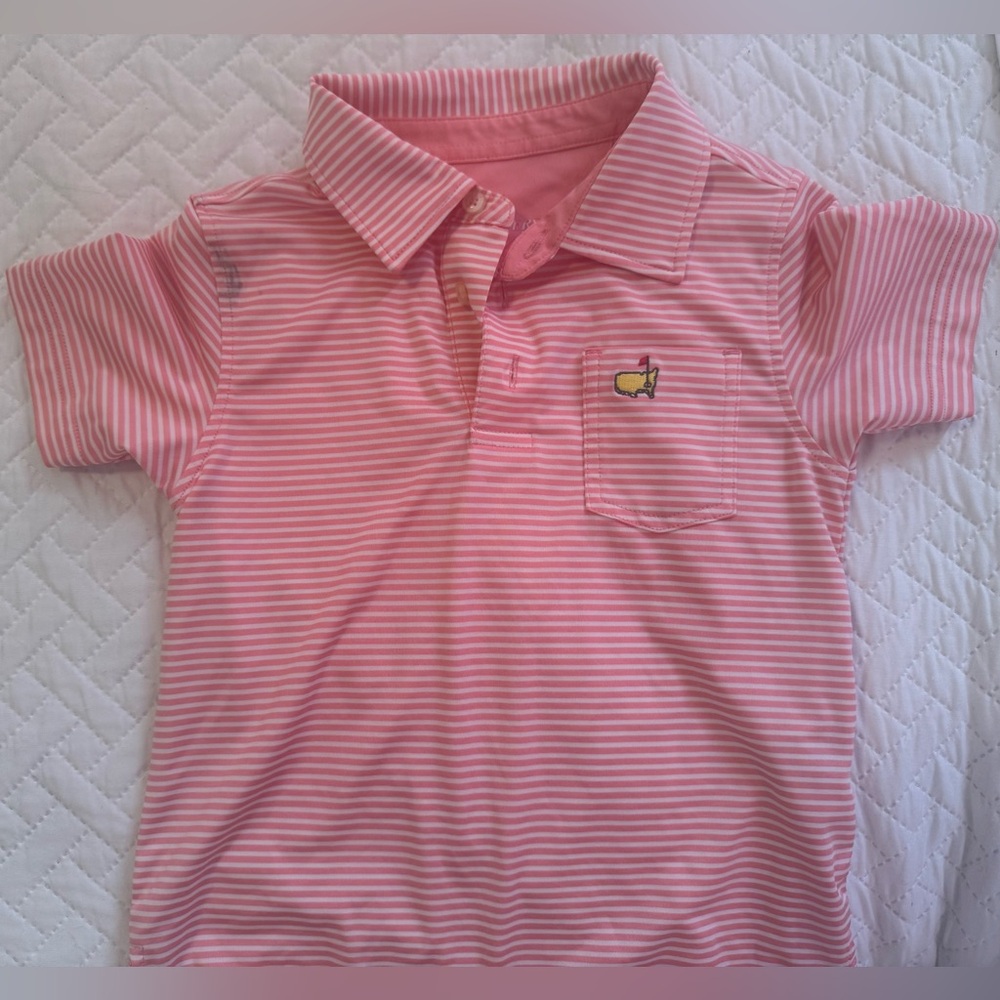 Masters Pink Striped Kids Polo Shirt (price reflects shoulder stain)- 2T